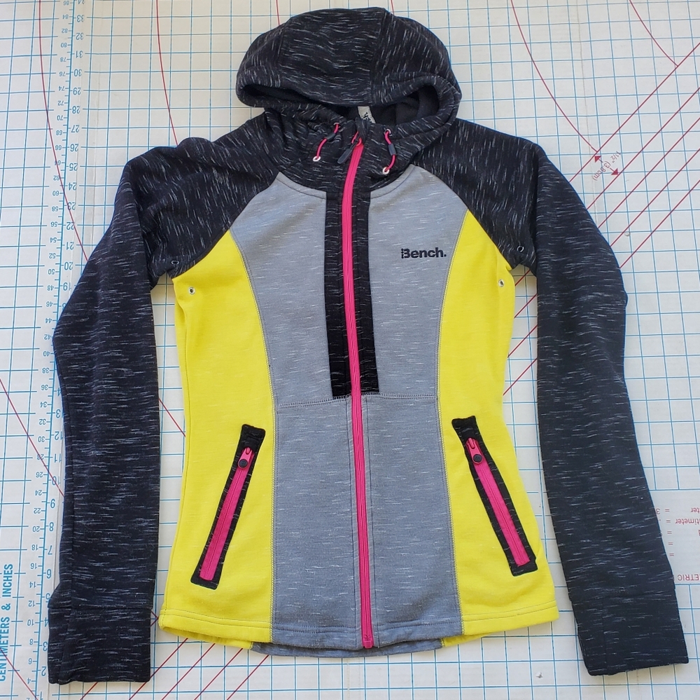 Bench Zip Up Hoodie Women's Size Medium Zip Sweatshirt Colour Block Grey Black